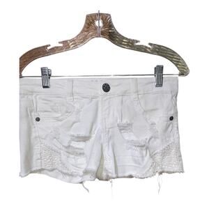 VANILLA STAR JEANS Distressed Shorts Juniors Sz3 White Short Shorts Embellished